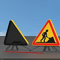 Road Facilities Construction Warning Signs With Worker Icon And Safety Barriers