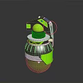 Green And Silver Grenade Weapon With Metal Components And Pull Pin Design