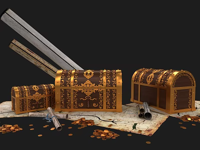 Game Scene Game Props Retro Torch Stove Game Floor Tile Treasure Chest Sword Jewelry Gold Coin Money Gold Mine Treasure Equipment 3d model