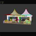 White Double Peaked Tent With Sues Lettering Green And Blue Accents Wooden Outdoor Seating Furniture