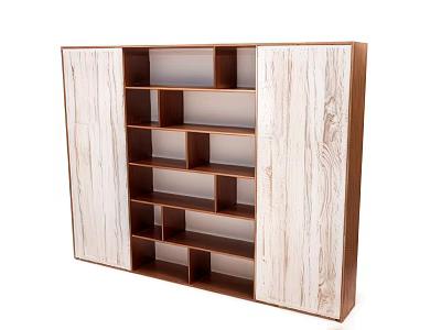 Wooden Bookcase With Double Light Wood Grain Doors And Multiple Open Shelves 3d model