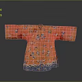 Traditional Chinese Orange Robe With Floral Patterns And Blue Wave Trim