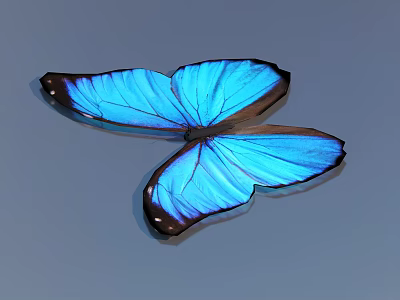 Vibrant Blue Butterfly With Iridescent Wings And Dark Edges On Gray Background 3d model