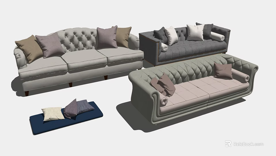 Modern Sectional Sofa Collection With Tufted Design And Decorative Throw Pillows 3d model