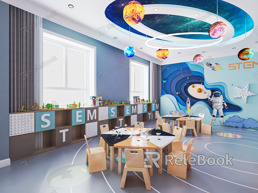 Modern Kindergarten Kindergarten Science and Technology Classroom Kindergarten Classroom Learning Tables and Chairs Science and Technology Modeling Wall model