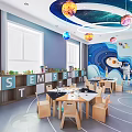 Modern Kindergarten Science and Technology Classroom Kindergarten Classroom Learning Tables and Chairs Science and Technology Modeling Wall 3d model