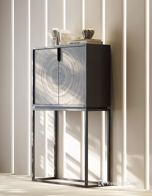 Elegant Modern Entryway Side Cabinet With Wooden Door And Black Metal Frame 3d model 