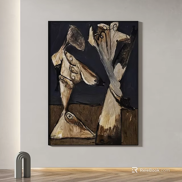 Abstract Painting With Distorted Shapes And Dark Background Brown Beige Tones Wall Art 3d model 
