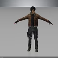 Man Wearing Brown Leather Jacket Black Inner Shirt Standing with Outstretched Arms in Gray Background
