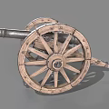 Antique Cannon Weapon With Wooden Wheels Metal Barrel And Cannonballs