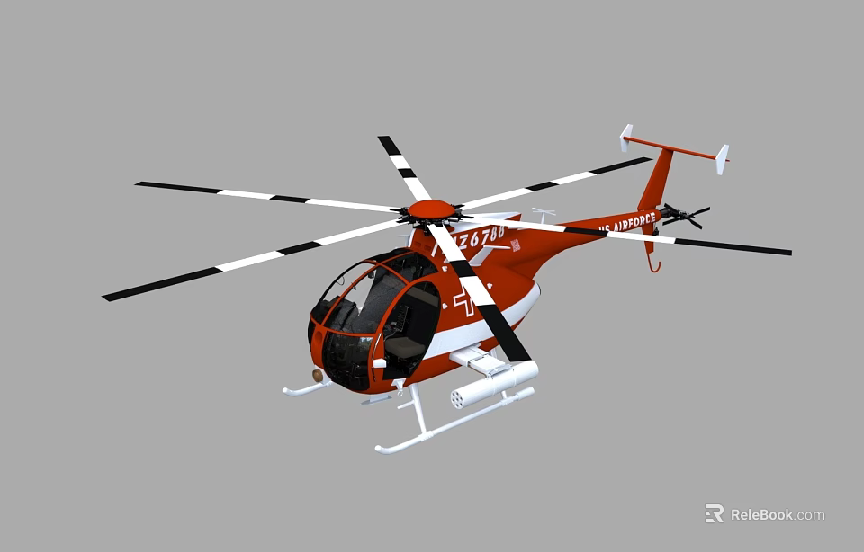 Red Helicopter with Black and White Rotors and Body Markings in Studio Render 3d model 
