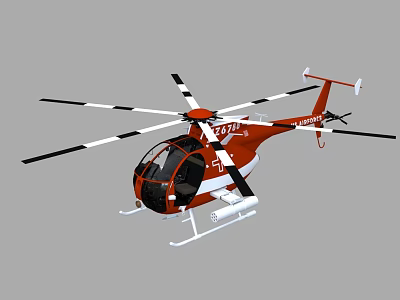 Red Helicopter with Black and White Rotors and Body Markings in Studio Render 3d model