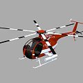 Red Helicopter with Black and White Rotors and Body Markings in Studio Render