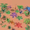 Colorful Diverse Plants with Green Leaves Purple Blue Red Flowers and Various Shapes