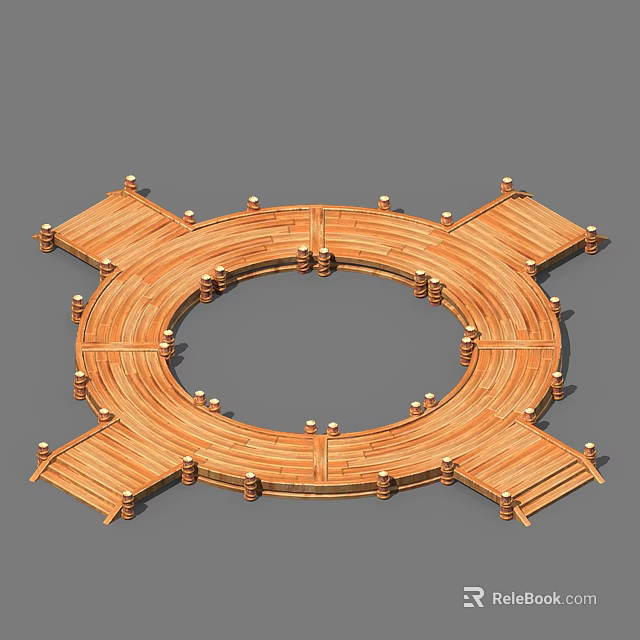 Wooden Circular Structure With Radial Planks And Decorative Ball Posts 3d model 