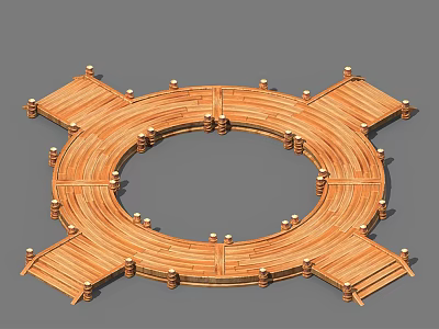 Wooden Circular Structure With Radial Planks And Decorative Ball Posts 3d model