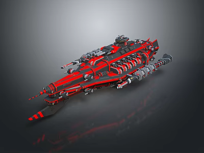Red and Black Sci Fi Starship With Futuristic Weapon Systems and 3D Render Design 3d model