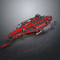 Red and Black Sci Fi Starship With Futuristic Weapon Systems and 3D Render Design