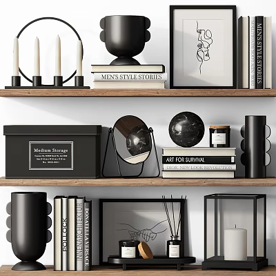 Elegant Decorative Ornament Set With Shelves Books Mirrors And Sculptural Pieces 3d model