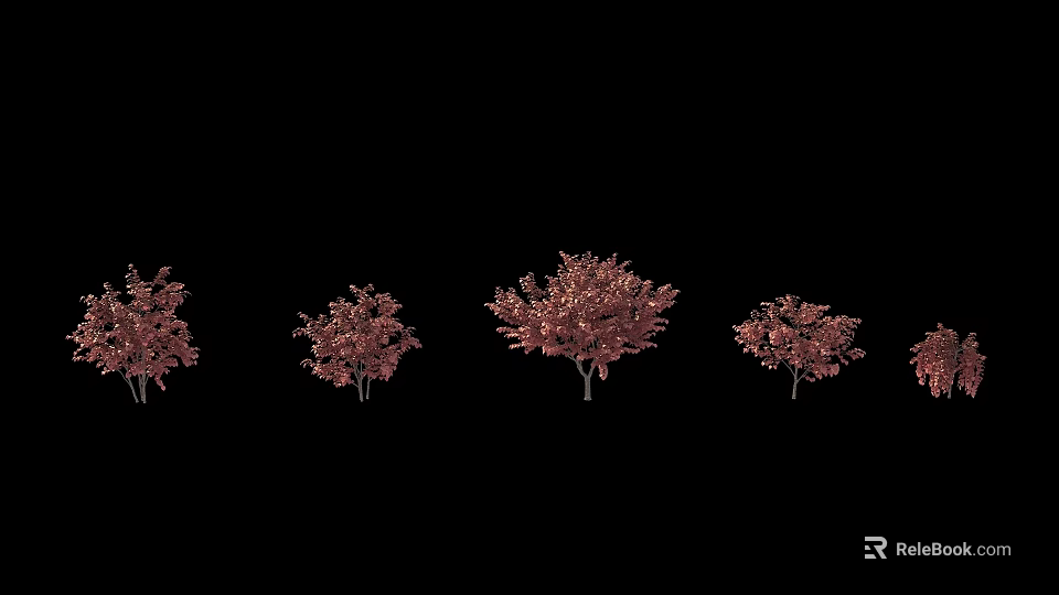 Arbor Trees With Red Foliage in Various Sizes and Natural Shapes 3d model 