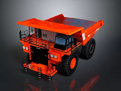 Orange Heavy Duty Mining Truck With Large Tires And Cabin 3d model