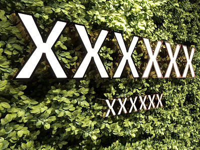 Decorative Green Plant Wall Design With White Text Elements And Lush Foliage 3d model