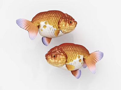 Two Vibrant Goldfish With Orange And White Bodies And Purple Fins On White Background 3d model