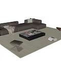 Modern Brown Leather Sofa and Coffee Table Set With Accent Chair Area Rug and Ottoman