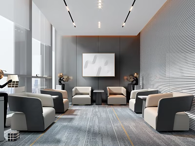 Modern Conference Room Interior With Sofa Coffee Table TV Carpet And Lighting 3d model