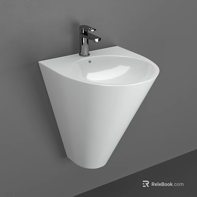 White Wall Mounted Washbasin With Unique Shape And Silver Faucet On Grey Wall 3d model 
