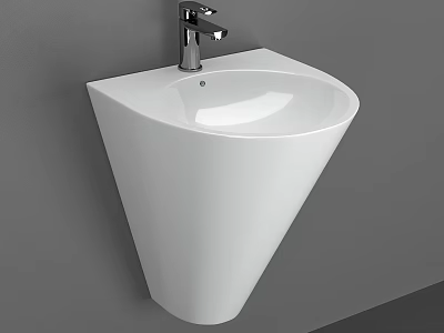 White Wall Mounted Washbasin With Unique Shape And Silver Faucet On Grey Wall 3d model