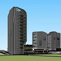 Modern Commercial Complex Featuring Landscaped Green Areas Curved Walkways And Recreational Zones