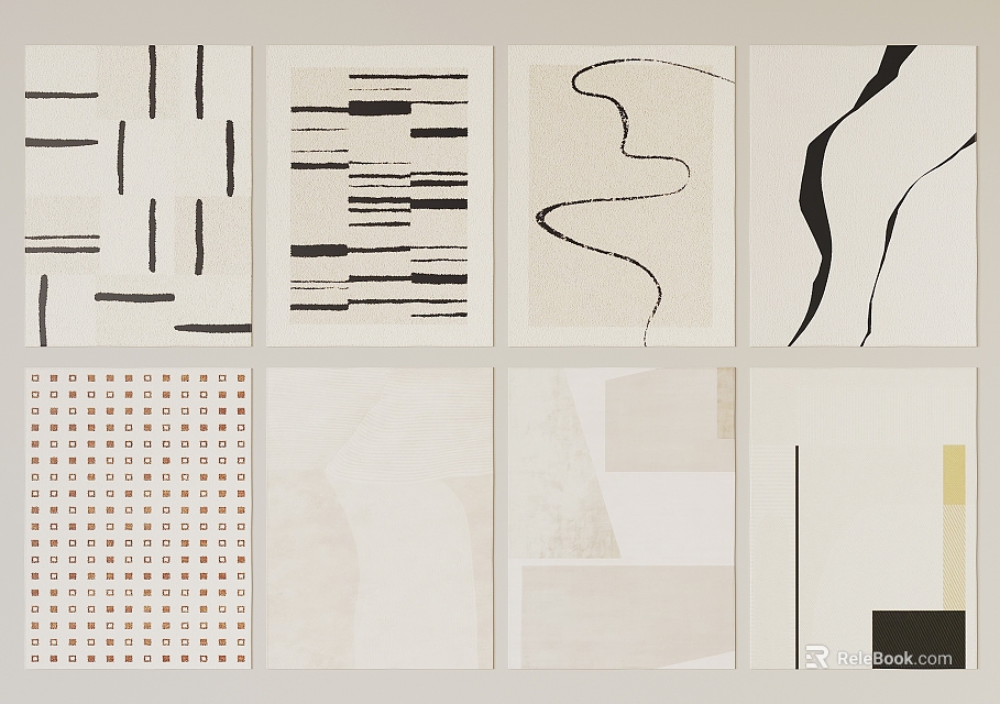 Modern Minimalist Square Rugs With Geometric Lines Wavy Patterns Dots And Neutral Tones 3d model 