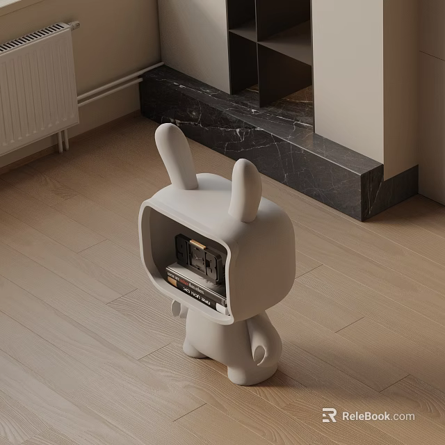 White Rabbit Shaped Modern Side Table With Storage Shelf For Indoor Living Room 3d model 