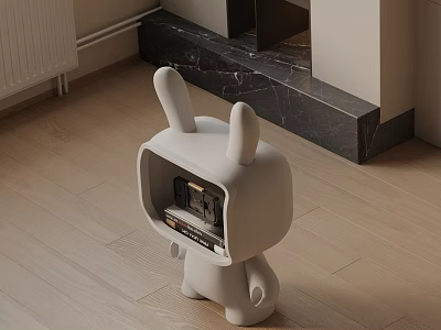 White Rabbit Shaped Modern Side Table With Storage Shelf For Indoor Living Room 3d model