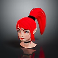 Anime Style Character 3D Model With Red Ponytail Hair Pointed Ears And Black Choker