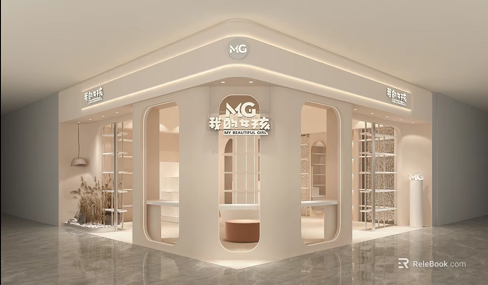 Elegant Modern Clothing Store Interior Design With Glass Windows Display Racks And Soft Lighting 3d model 