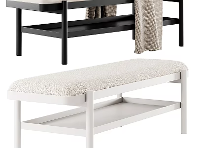 Modern Upholstered Sofa Bench With Storage Shelf And Black White Frame 3d model