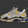 Gray and Yellow Chunky Sneakers with Blue Sole Details and Lace Up Design