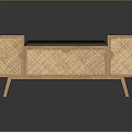 Wooden Storage Cabinet With Woven Texture Black Cushion And Slim Legs