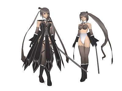 Game And Movie Character Design With Twintails Black White Outfits And Weapons 3d model