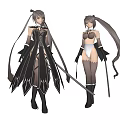 Game And Movie Character Design With Twintails Black White Outfits And Weapons 3d model