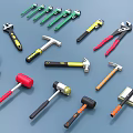Industrial Tools Collection With Hammers Wrenches Pliers And Saws On Blue Background