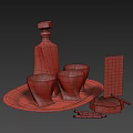 Crystal Liquor Decanter And Glasses On Tray At Outdoor Terrace