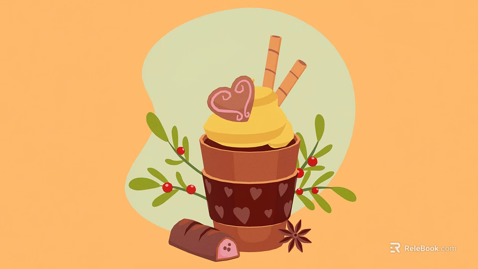 Creamy Dessert Cup Topped With Heart Decoration Waffle Sticks And Green Leaves Red Berries 3d model 