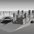 Waterfront Landscape Design Featuring Arched Stone Bridge With Decorative Stone Railings And Pathway