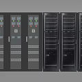 Gray And Black Industrial Control Cabinets With Multiple Units And Panels 3d model