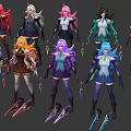 Multiple Detailed Game Characters With Colorful Costumes And Unique Weapons