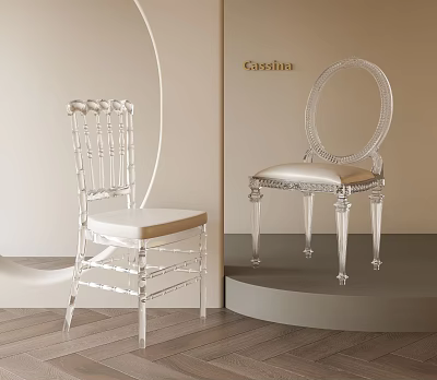 Modern Transparent Acrylic Dining Chairs With White Cushion And Elegant Design 3d model
