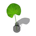 Gray Ceramic Vase with Large Green Leaf for Modern Home Decor